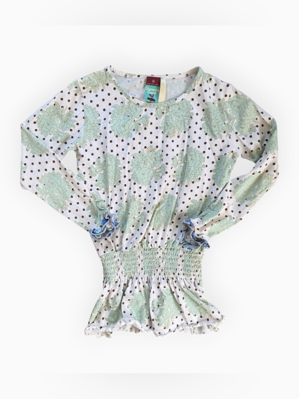 Matilda Jane Aster Elaina Smocked Floral Polka Dot Ruffle Rara Peplum Top Size 6